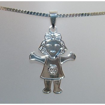 NSA|Ciondolo Argento 925 : Bambina grande con Fiocco