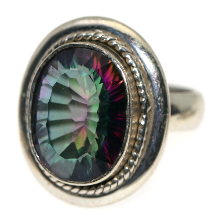 NSA|925 Silver Set: Pendant, Ring, Earrings with Rainbow Quartz