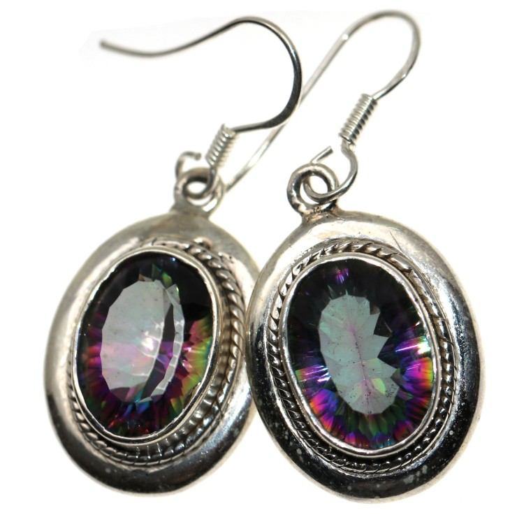 NSA|925 Silver Set: Pendant, Ring, Earrings with Rainbow Quartz