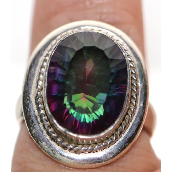 NSA|925 Silver Set: Pendant, Ring, Earrings with Rainbow Quartz