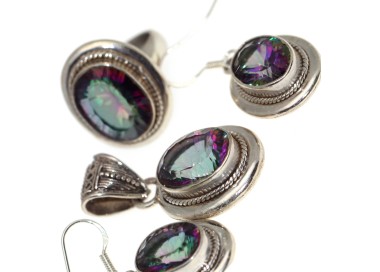 NSA|Parure Argento 925 : ciondolo Anello, Orecchini con Quarzo Arcobaleno