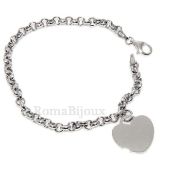 NSA|Bracciale donna in Argento 925 maglia rolo' con ciondolo targa a cuore in 2 misure