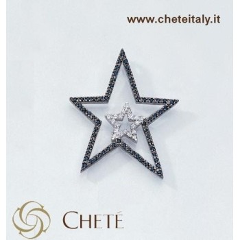 NSA|Chetè & Laroche GRANDE CIONDOLO ASTRA ARGENTO 925 e ORO ZAFFIRI ZIRCONI