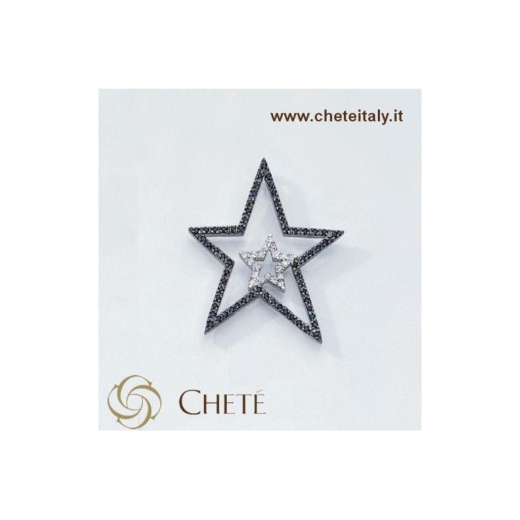 NSA|Chetè & Laroche GRANDE CIONDOLO ASTRA ARGENTO 925 e ORO ZAFFIRI ZIRCONI