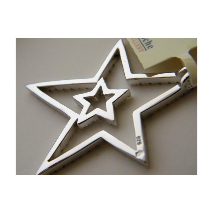 NSA|Chetè & Laroche GRANDE CIONDOLO ASTRA ARGENTO 925 e ORO ZAFFIRI ZIRCONI