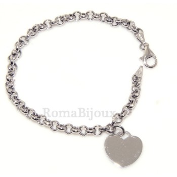 NSA|Bracciale donna in Argento 925 maglia rolo' con ciondolo targa a cuore in 2 misure