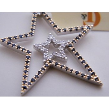 NSA|Chetè & Laroche GRANDE CIONDOLO ASTRA ARGENTO 925 e ORO ZAFFIRI ZIRCONI