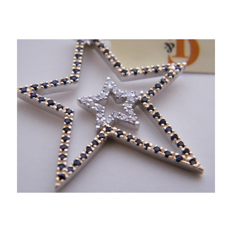 NSA|Chetè & Laroche GRANDE CIONDOLO ASTRA ARGENTO 925 e ORO ZAFFIRI ZIRCONI