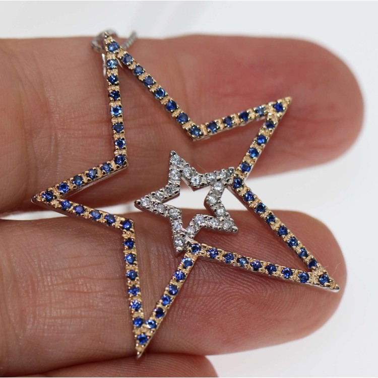 NSA|collana con ciondolo argento 925 stella grande stellina blu oro giallo chete laroche