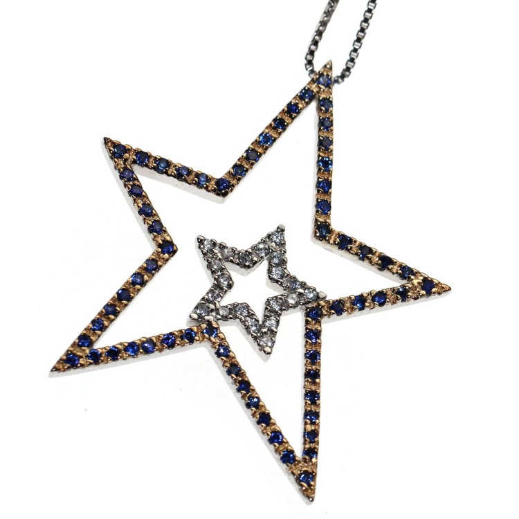NSA|necklace with pendant silver 925 big star blue yellow gold chete laroche