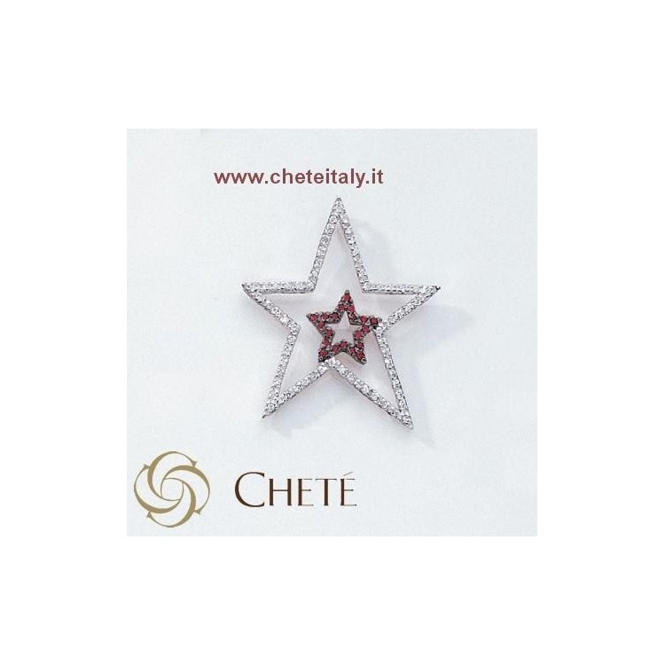NSA|Chetè & Laroche CIONDOLO ASTRA Argento e  ORO ZIRCONI ROSSO RUBINO
