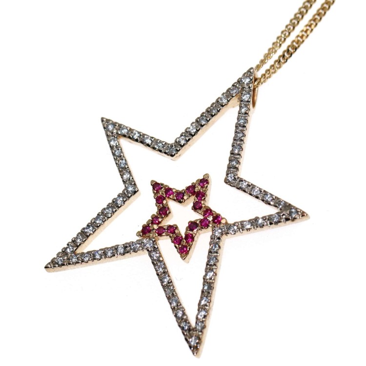 NSA|collana grande stella ciondolo argento 925 rubin con stellina oro giallo chete laroche