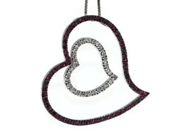 NSA|925 silver necklace large double heart pendant ruby zircons chete' laroche