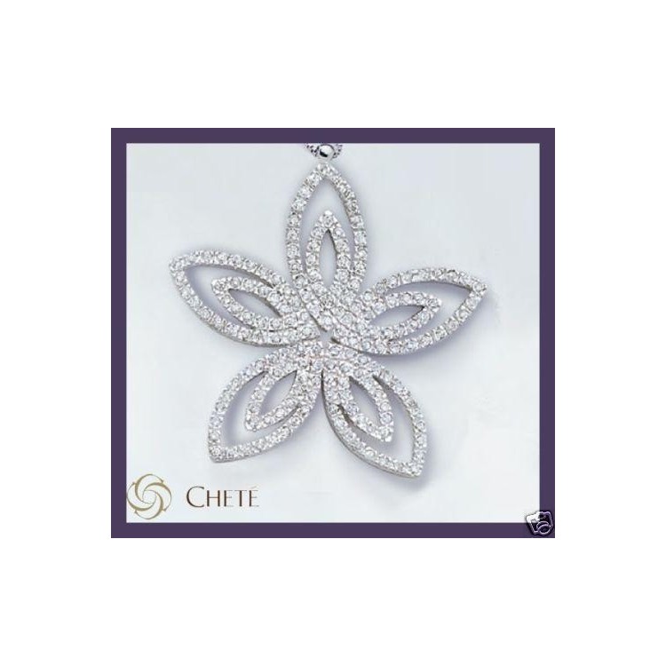 NSA|Ciondolo fiore argento 925 rodiato con pavè di zirconi bianchi