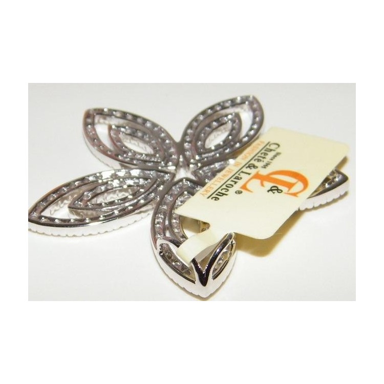 NSA|Ciondolo fiore argento 925 rodiato con pavè di zirconi bianchi