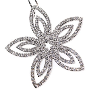 NSA|Rhodium plated 925 silver flower necklace pendant with white zircon pavé