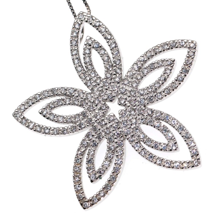 NSA|Rhodium plated 925 silver flower necklace pendant with white zircon pavé