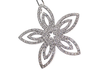 NSA|Rhodium plated 925 silver flower necklace pendant with white zircon pavé