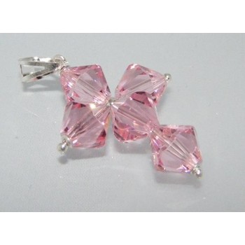 NSA|Ciondolo in Argento 925 a Croce realizzato con bicono swarovski certificato ROSA CELESTE