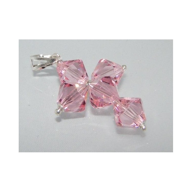 NSA|Ciondolo in Argento 925 a Croce realizzato con bicono swarovski certificato ROSA CELESTE