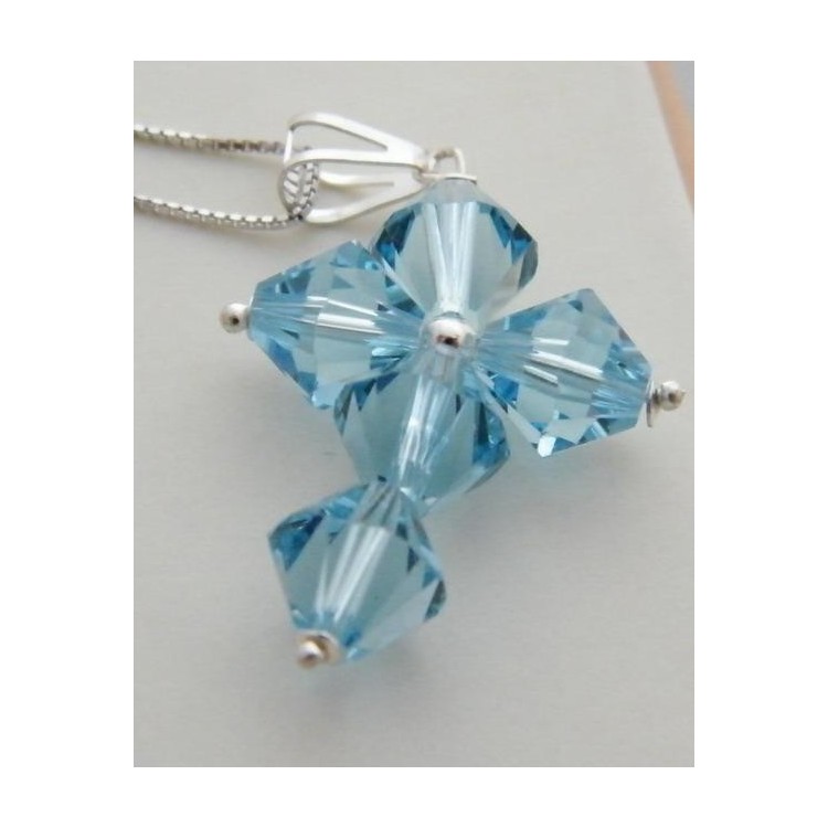 NSA|Ciondolo in Argento 925 a Croce realizzato con bicono swarovski certificato ROSA CELESTE