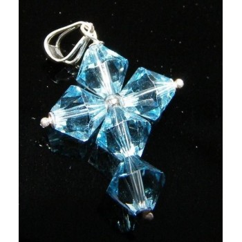 NSA|Ciondolo in Argento 925 a Croce realizzato con bicono swarovski certificato ROSA CELESTE