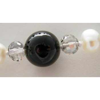 NSA|LUMINOSA LUNGA COLLANA agata nera CRISTALLO PERLE NATURALI