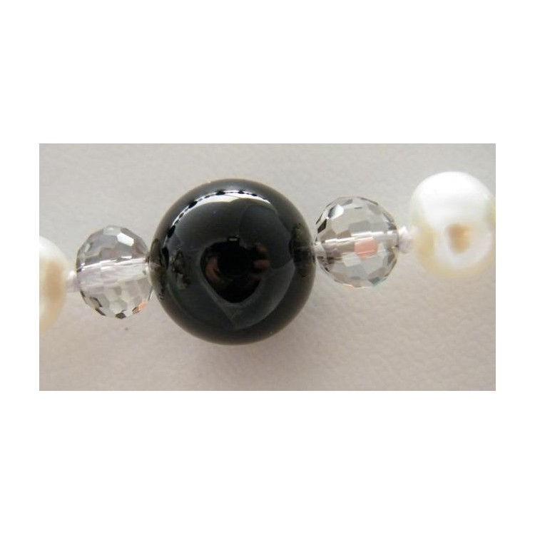 NSA|LUMINOSA LUNGA COLLANA agata nera CRISTALLO PERLE NATURALI