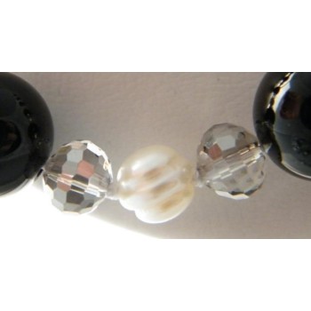 NSA|LUMINOSA LUNGA COLLANA agata nera CRISTALLO PERLE NATURALI