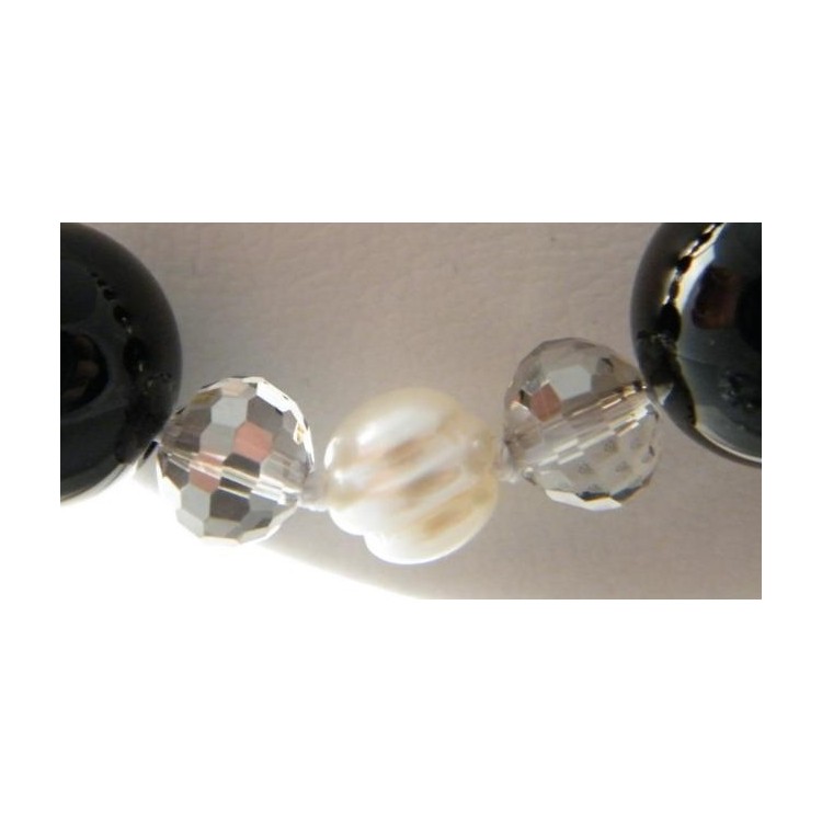 NSA|LUMINOSA LUNGA COLLANA agata nera CRISTALLO PERLE NATURALI