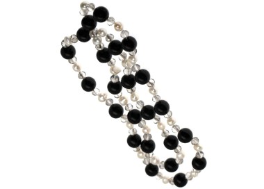 NSA|long necklace black agate smoky crystal and natural pearls