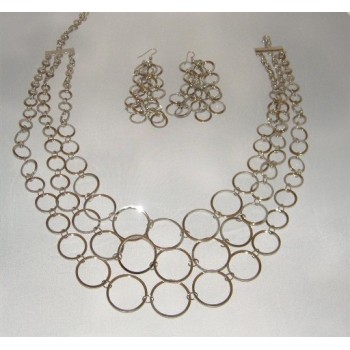 NSA|Parure '70 stile colore argento con i cerchi : Collana e Orecchini