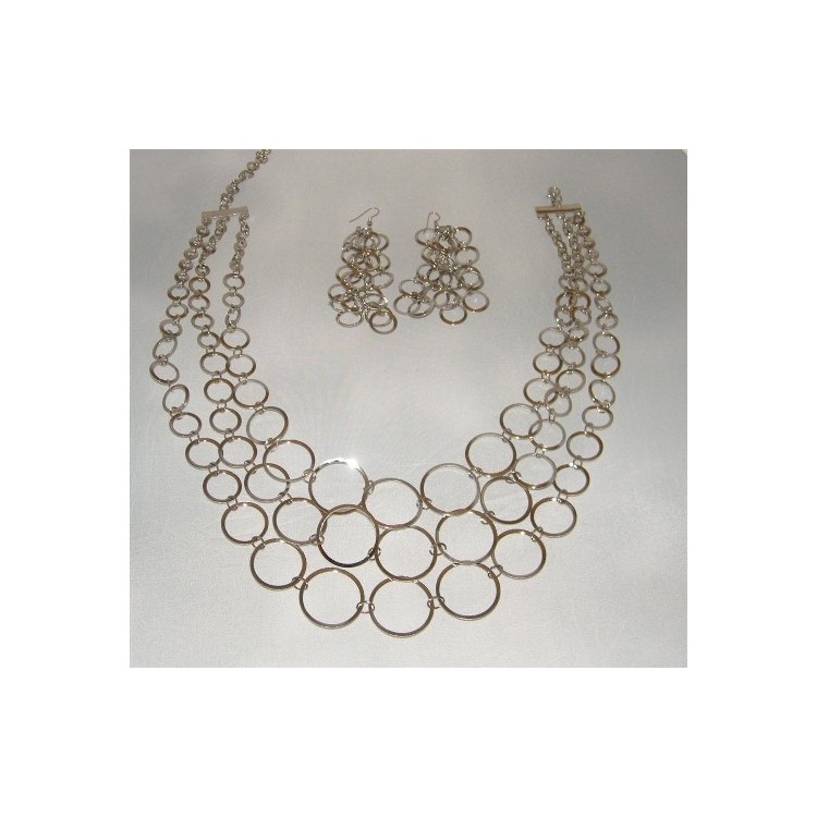 NSA|Parure '70 stile colore argento con i cerchi : Collana e Orecchini