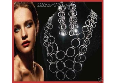 NSA|Parure '70 stile colore argento con i cerchi : Collana e Orecchini