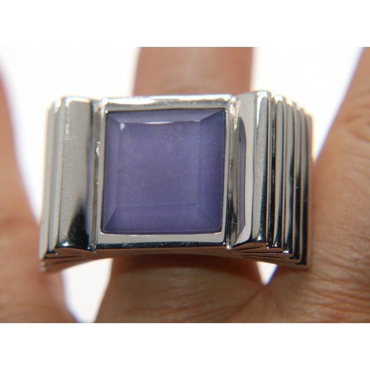 NSA|anello a fiocco argento 925 grande agata brasiliana viola misura 18