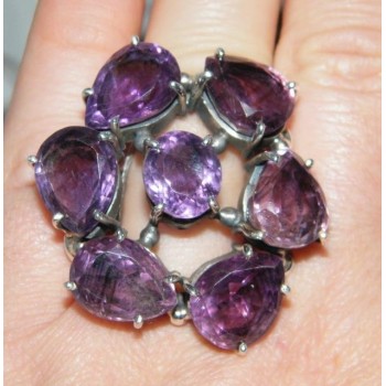 NSA|Argento 925 : imponente anello con pietre ametista mis 19