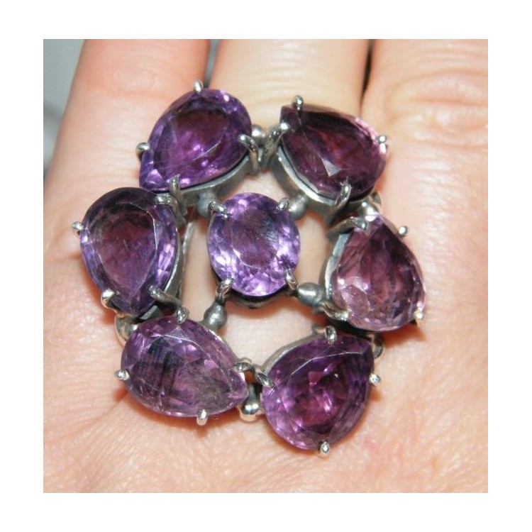 NSA|Argento 925 : imponente anello con pietre ametista mis 19