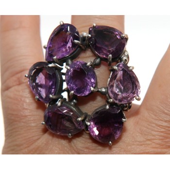 NSA|grande anello argento 925 con pietre ametista misura 19 donna