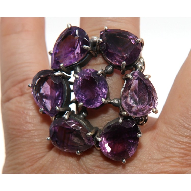 NSA|grande anello argento 925 con pietre ametista misura 19 donna