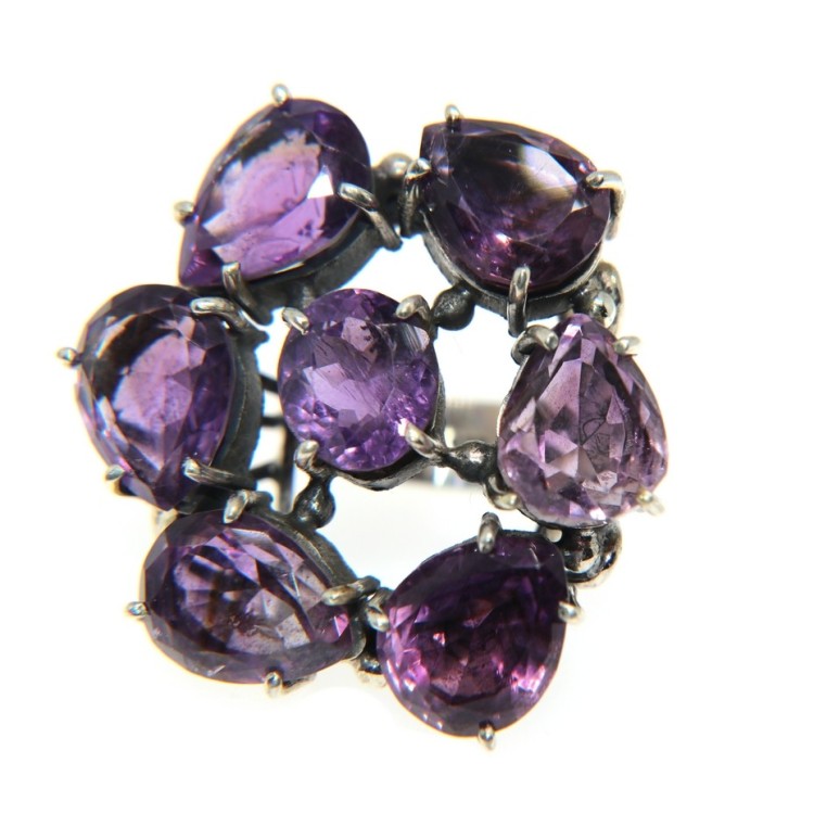 NSA|grande anello argento 925 con pietre ametista misura 19 donna