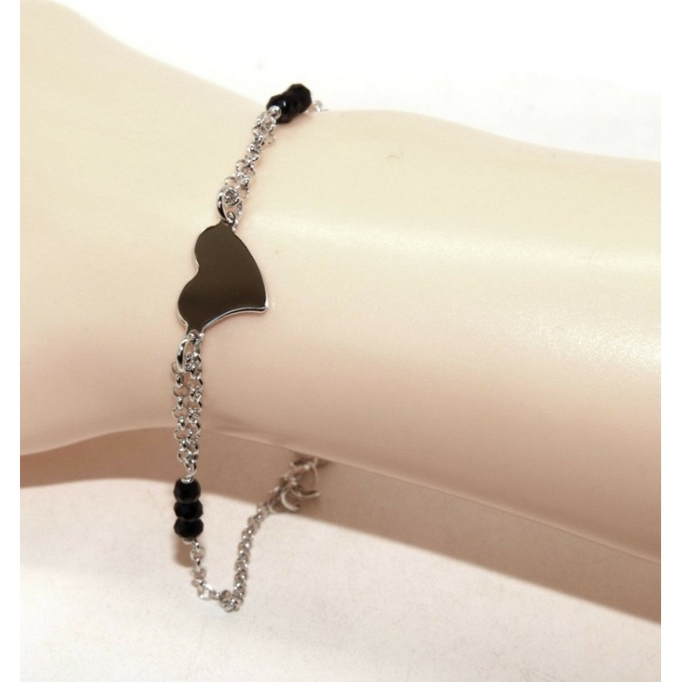 NSA|Woman bracelet girl man boy Silver 925 black rosary work with central heart