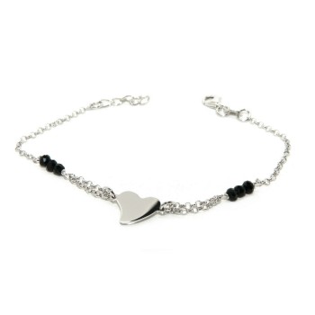 NSA|Woman bracelet girl man boy Silver 925 black rosary work with central heart