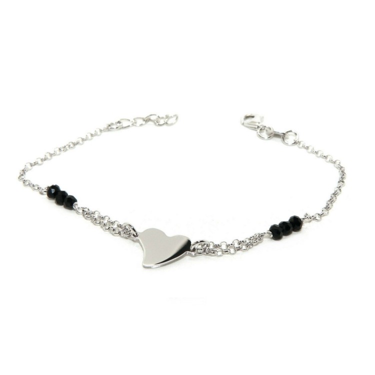 NSA|Woman bracelet girl man boy Silver 925 black rosary work with central heart