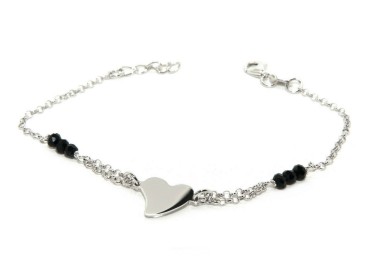 NSA|Woman bracelet girl man boy Silver 925 black rosary work with central heart