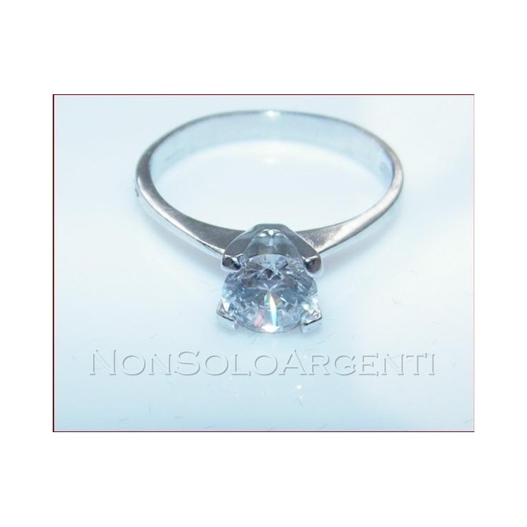 NSA|Argento 925 Italiano Rodiato : Anello Solitario con Zircone taglio brillante
