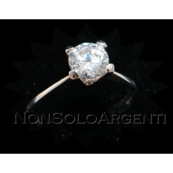 NSA|Argento 925 Rodiato : Anello Solitario con Zircone taglio brillante 7mm misura 20