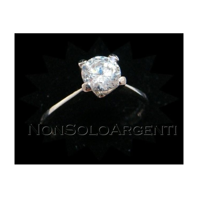 NSA|Argento 925 Rodiato : Anello Solitario con Zircone taglio brillante 7mm misura 20