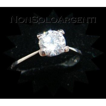 NSA|Argento 925 Italiano Rodiato : Anello Solitario con Zircone taglio brillante