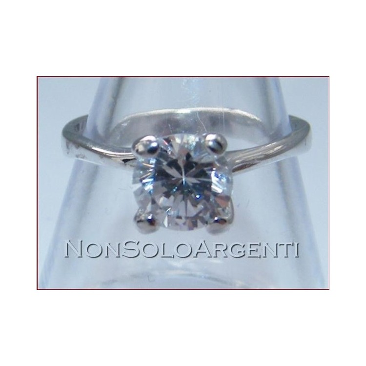 NSA|Argento 925 Italiano Rodiato : Anello Solitario con Zircone taglio brillante 6,5 mm