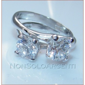NSA|Rhodium plated 925 Italian Silver: Solitaire Ring with 6.5 mm brilliant cut Zirconia